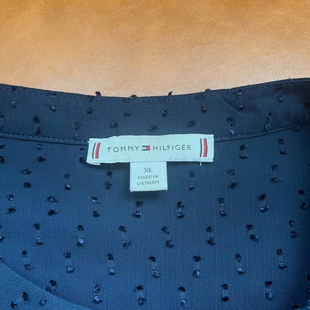 Tommy Hilfiger Shift Dress Cover Up Sz XL Navy Blue Swiss Dot Pleated Front - Picture 4 of 9